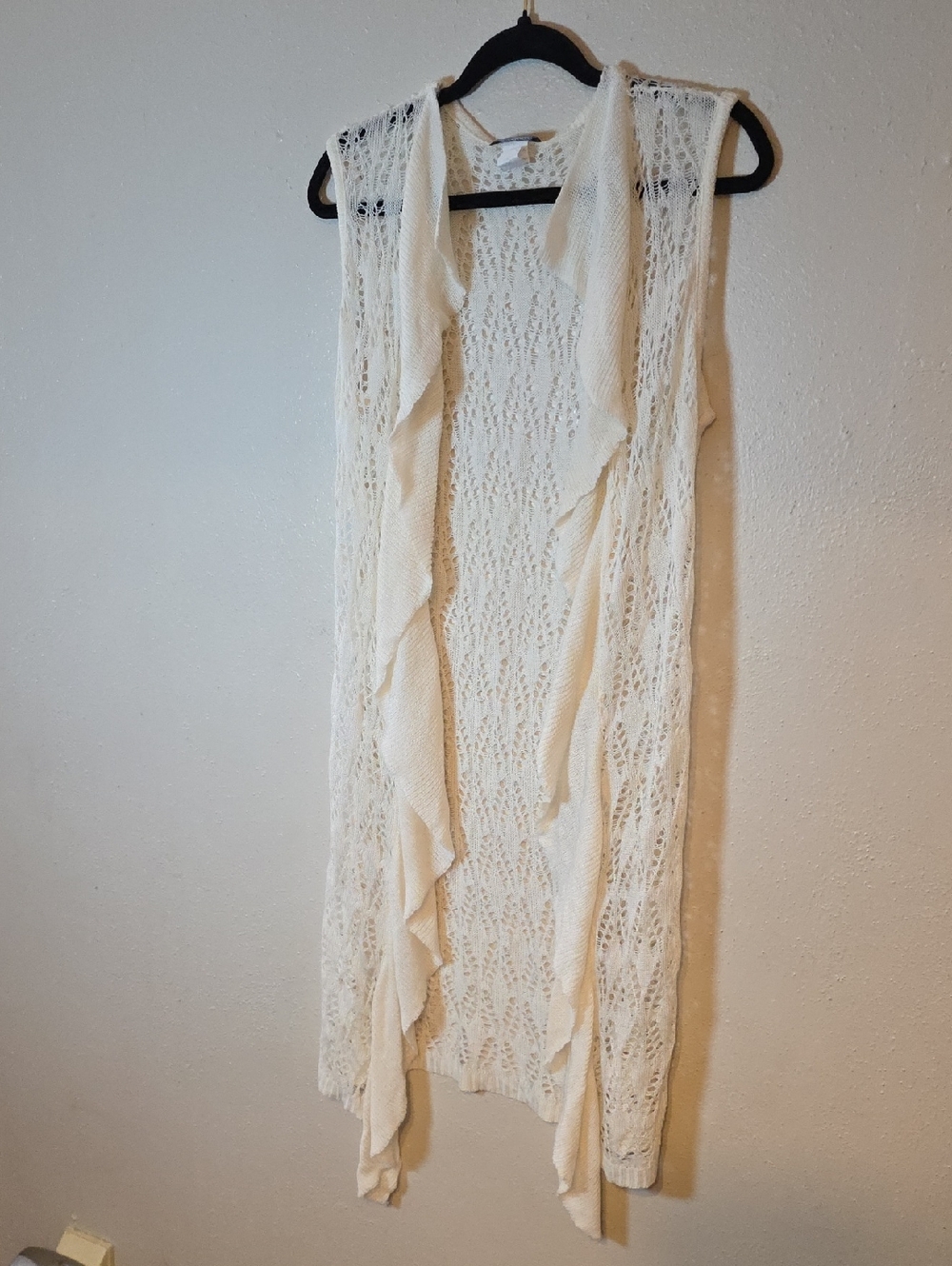 Wet Seal Open Knit Sleeveless Cardigan Coverup- Cream